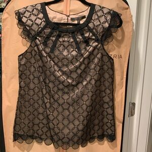 BCBG silk black party illusion top